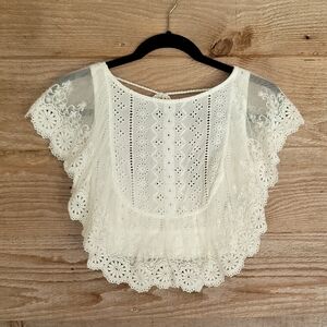 Altar'd State White Flutter Sleeve Crop Blouse